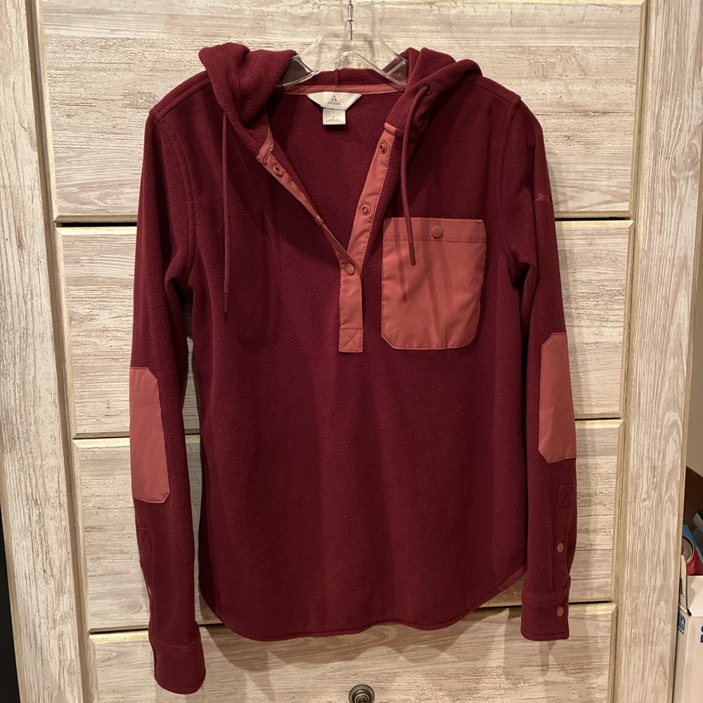 Burgundy Hooded Pullover with Pink Accents